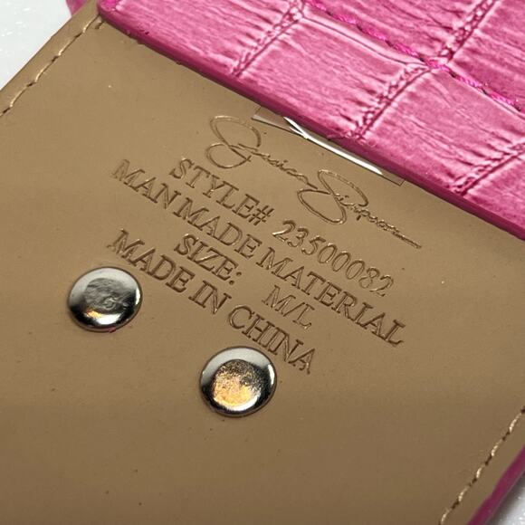 Jessica Simpson Pink Belt Faux Reptile Leather Stretch Cinch Elastic Size Medium - Picture 8 of 8